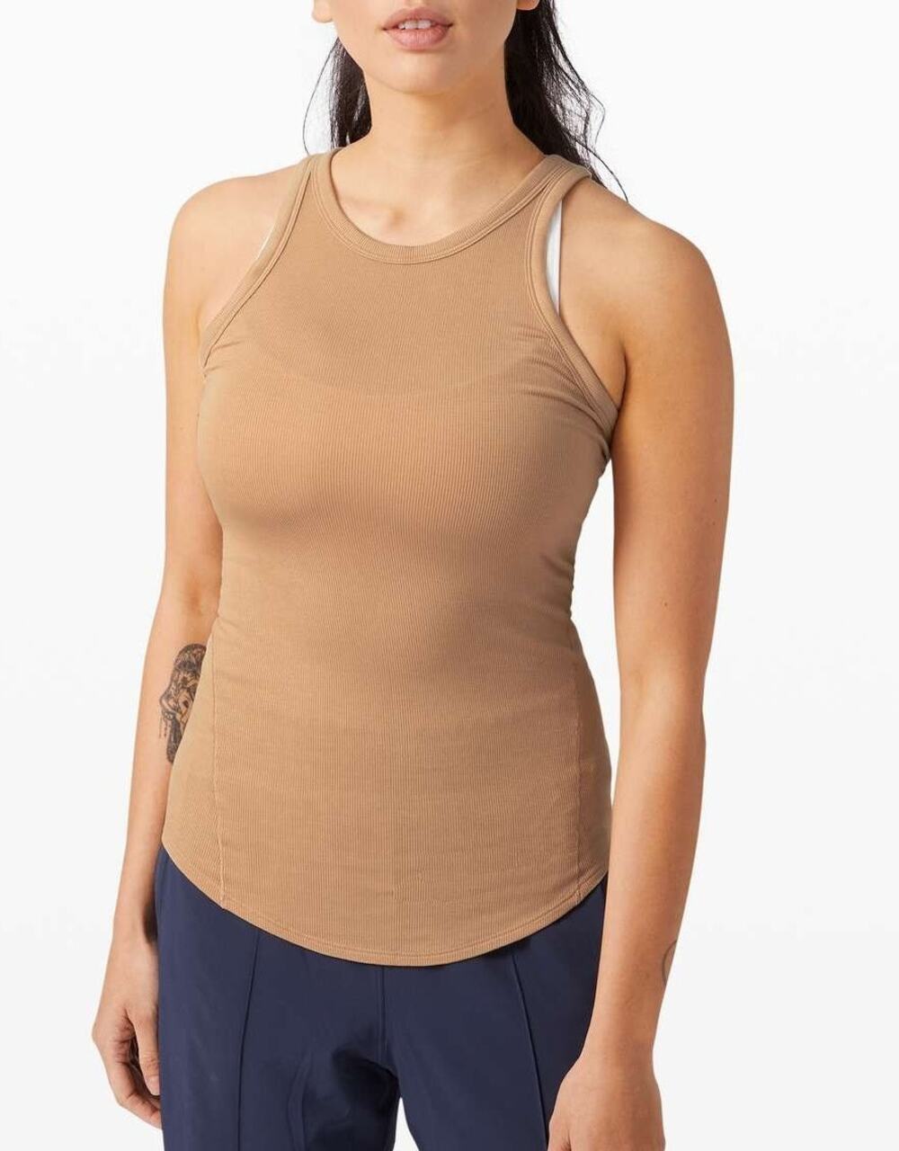 Lululemon Hold Tight Tank Top Ribbed Size 2 Tan BeechWood Minimal Layer Basic